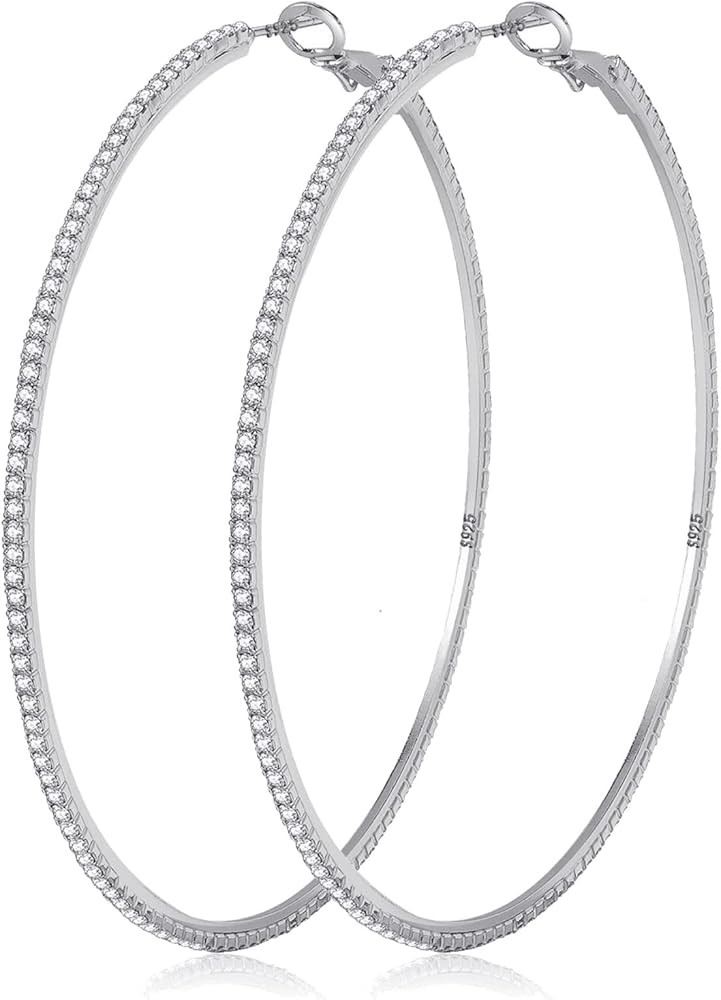 MOROTOLE 14K Gold Rhinestone Hoop Earrings Fashion Thin Big Hoop Earrings Hypoallergenic Gold Hoo... | Amazon (US)
