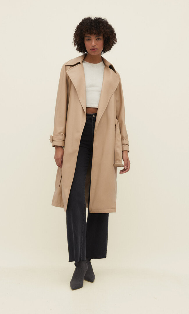 Long faux leather trench coat | Stradivarius (UK)