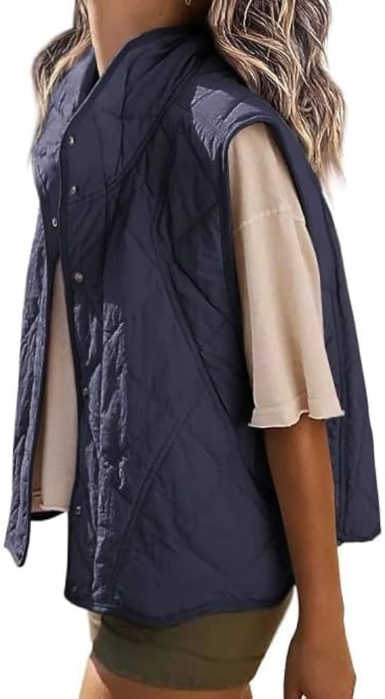Veatzaer Womens Puffer Vest Cropped Quilted Stand Collar Lightweight Jacket Sleeveless Button Dow... | Amazon (US)