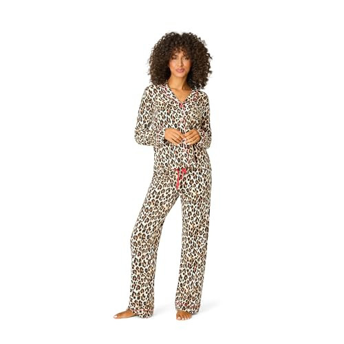 P.J. Salvage Women's Holiday Dreams Jersey Knit Long-Sleeve Button Up and Pajama Pant 2-Piece Set, Natural, X-Large | Amazon (US)