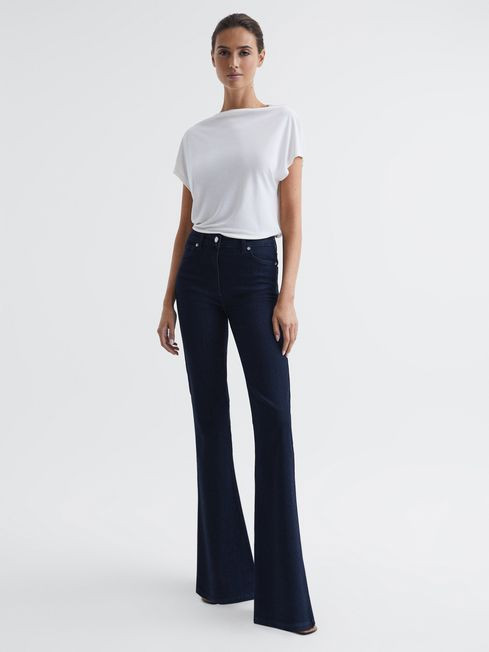 Reiss Dark Indigo Beau Regular High Rise Skinny Flared Jeans | Reiss US