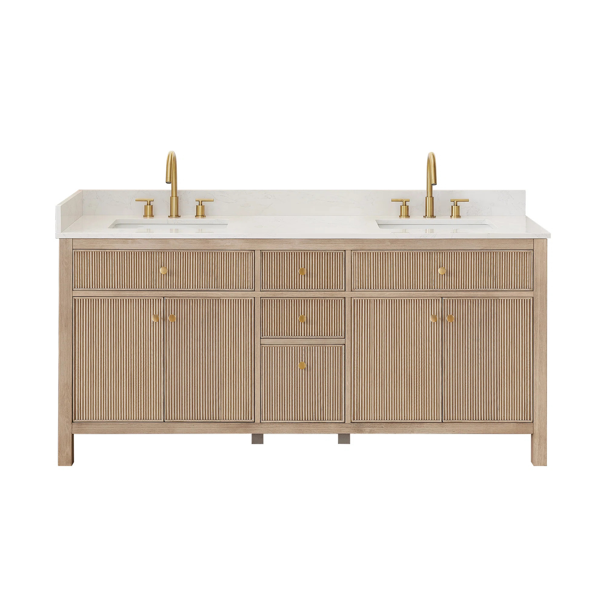Lala 72" Double Bathroom Vanity with Grain White Engineered Stone Countertop without Mirror | Birch Lane
