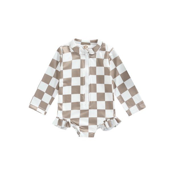 ZIYIXIN Toddler Baby Girls Checkerboard Zipper Rush Guard Swimsuits Ruffle Long Sleeve One Piece ... | Walmart (US)