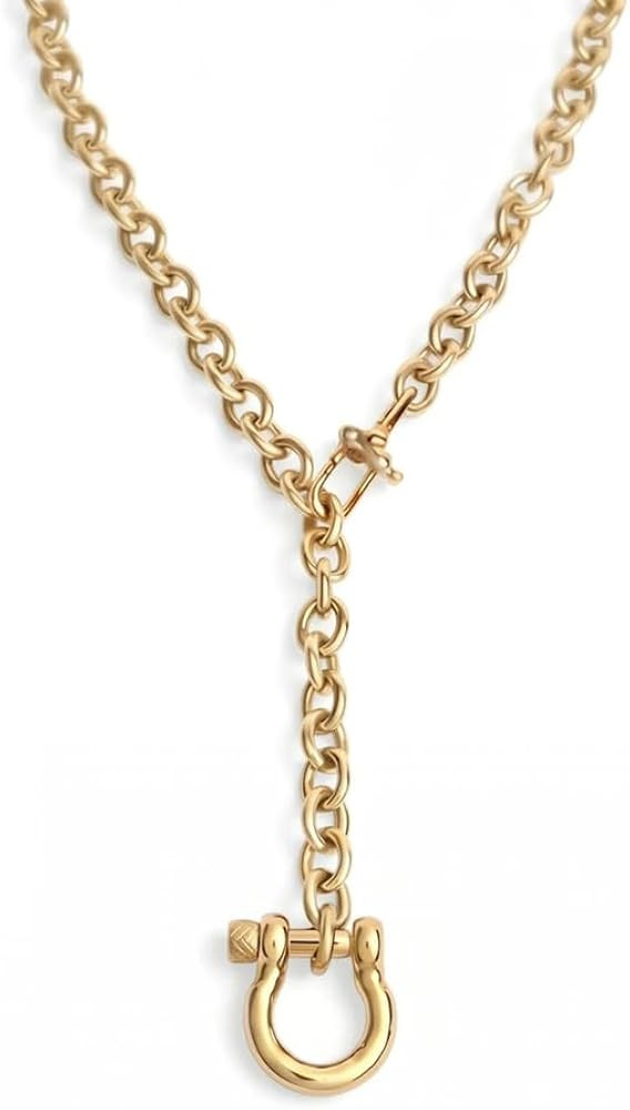 EMESLY Adjustable 22" 18 Karat Gold PVD Stainless Steel Horse Bit Necklace | Amazon (US)