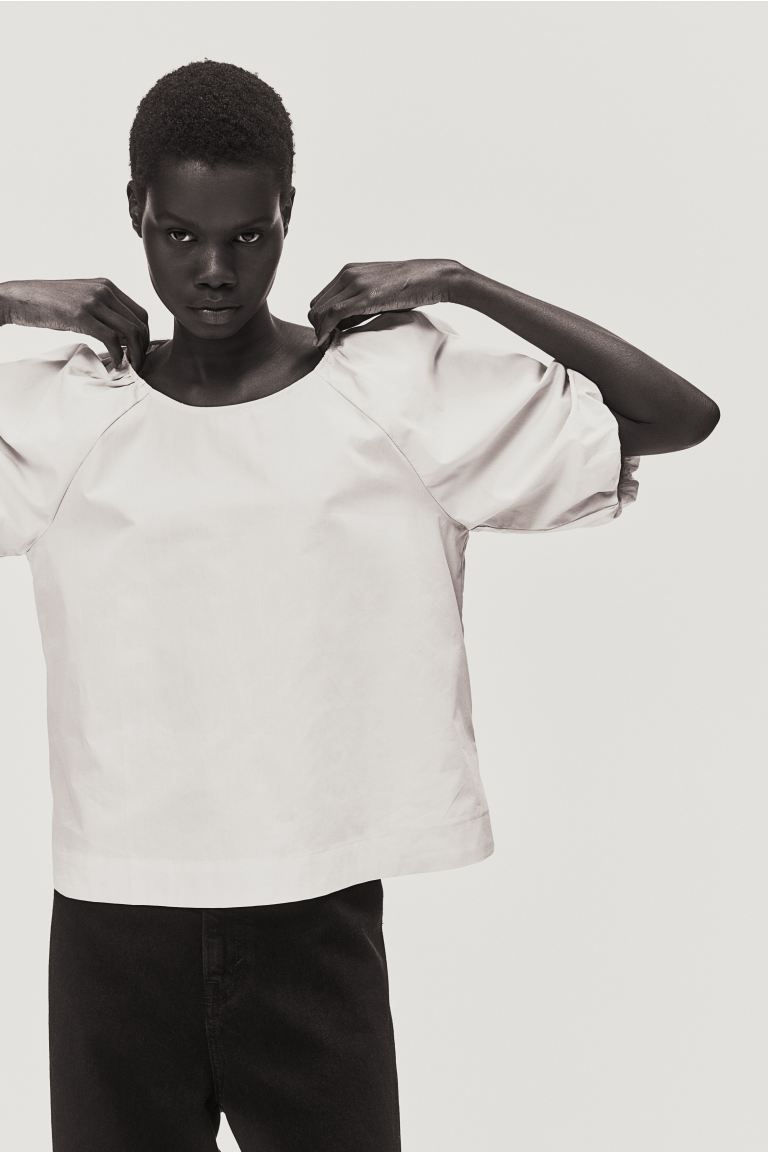Puff-sleeved Blouse - Light beige - Ladies | H&M US | H&M (US + CA)