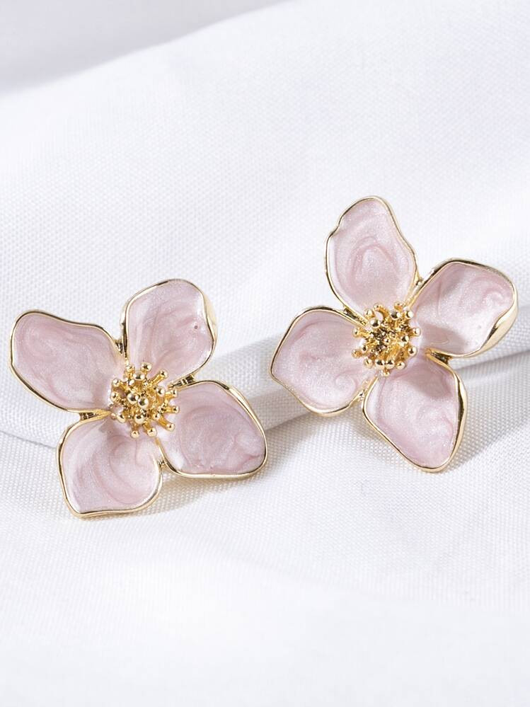 1 Pair Fashionable High-End Sweet Elegant Minimalist Versatile White, Pink, Red, Burgundy, Purple, Green Enamel 4-Petal, 5-Petal, 6-Petal Flower Earrings, Suitable For Daily Wear, Vacation, Gift | SHEIN