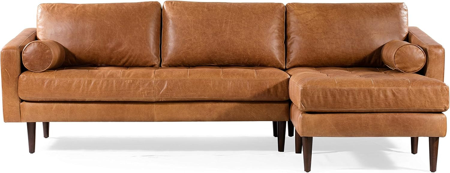 POLY & BARK Napa Right-Facing Sectional Sofa in Full-Grain Pure-Aniline Italian Tanned Leather in... | Amazon (US)