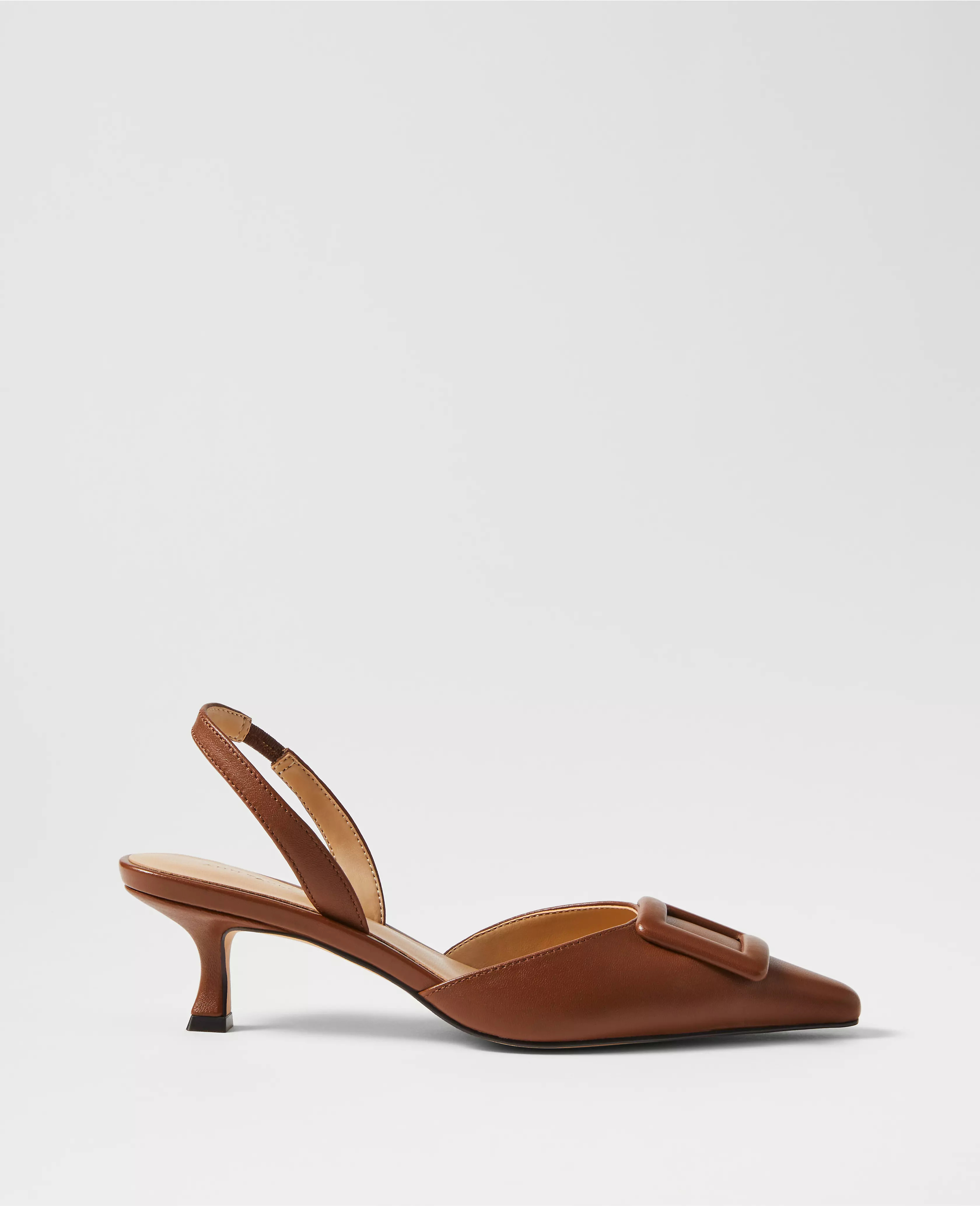 Pointy Toe Buckle Leather Slingback Pumps | Ann Taylor