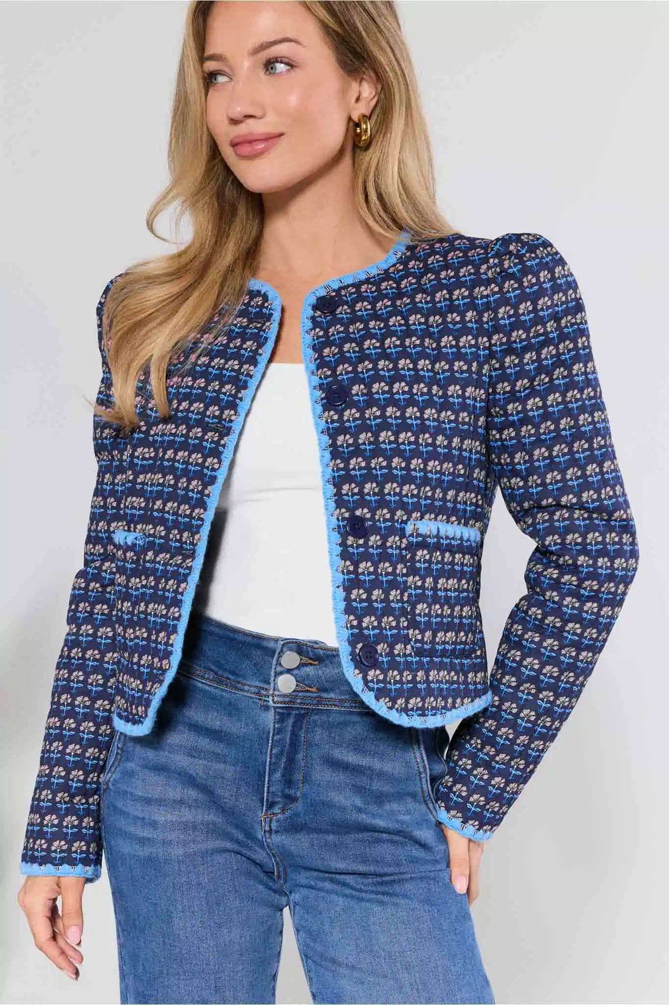Gretchen Navy Floral Quilted Jacket | Avara