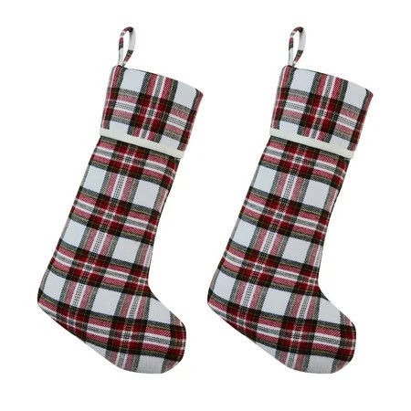 My Texas House Jewel White/Multi Plaid Christmas Stockings, 20" x 10" (2 Count) | Walmart (US)