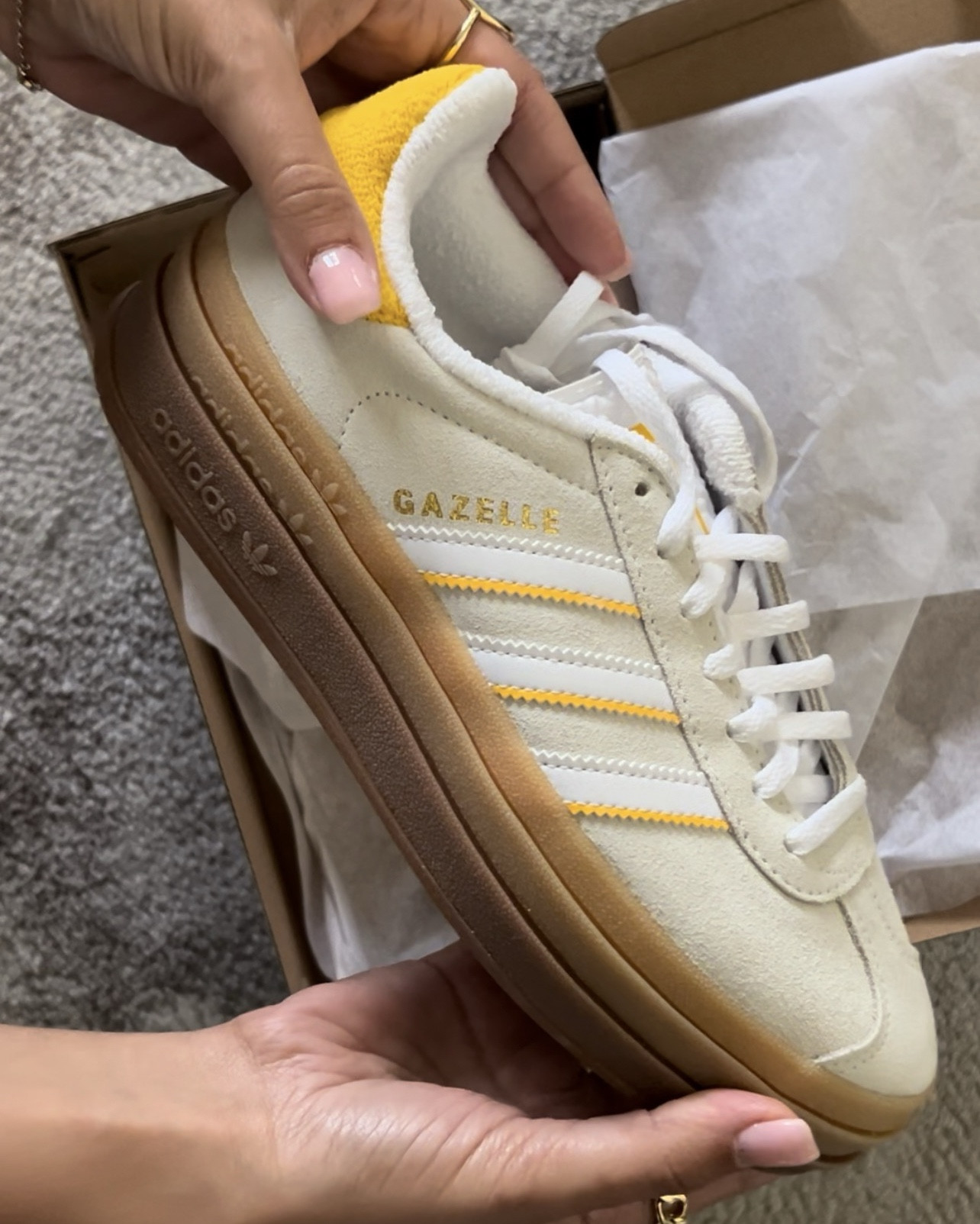 my current favorite color way of the viral Adidas Gazelle Bold sneakers that I can’t wait to transition from summer to fall!!💛🌼 

#LTKShoeCrush