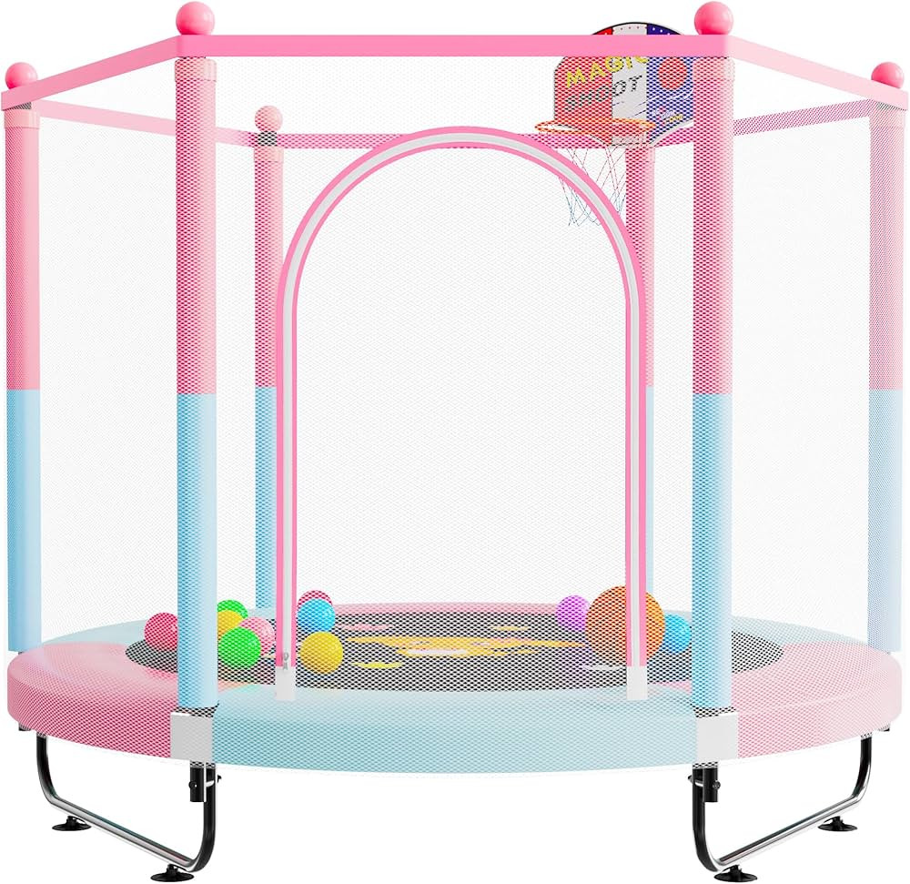 60" Trampoline for Kids, 5 FT Indoor & Outdoor Toddler Baby Trampoline with Basketball Hoop, Safe... | Amazon (US)