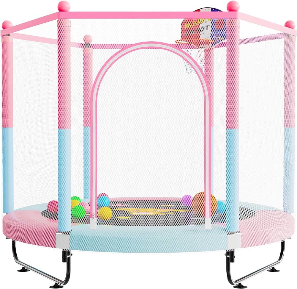 60" Trampoline for Kids with Enclosure 5FT Pink Indoor & Outdoor Kids Trampoline for Toddlers wit... | Amazon (US)