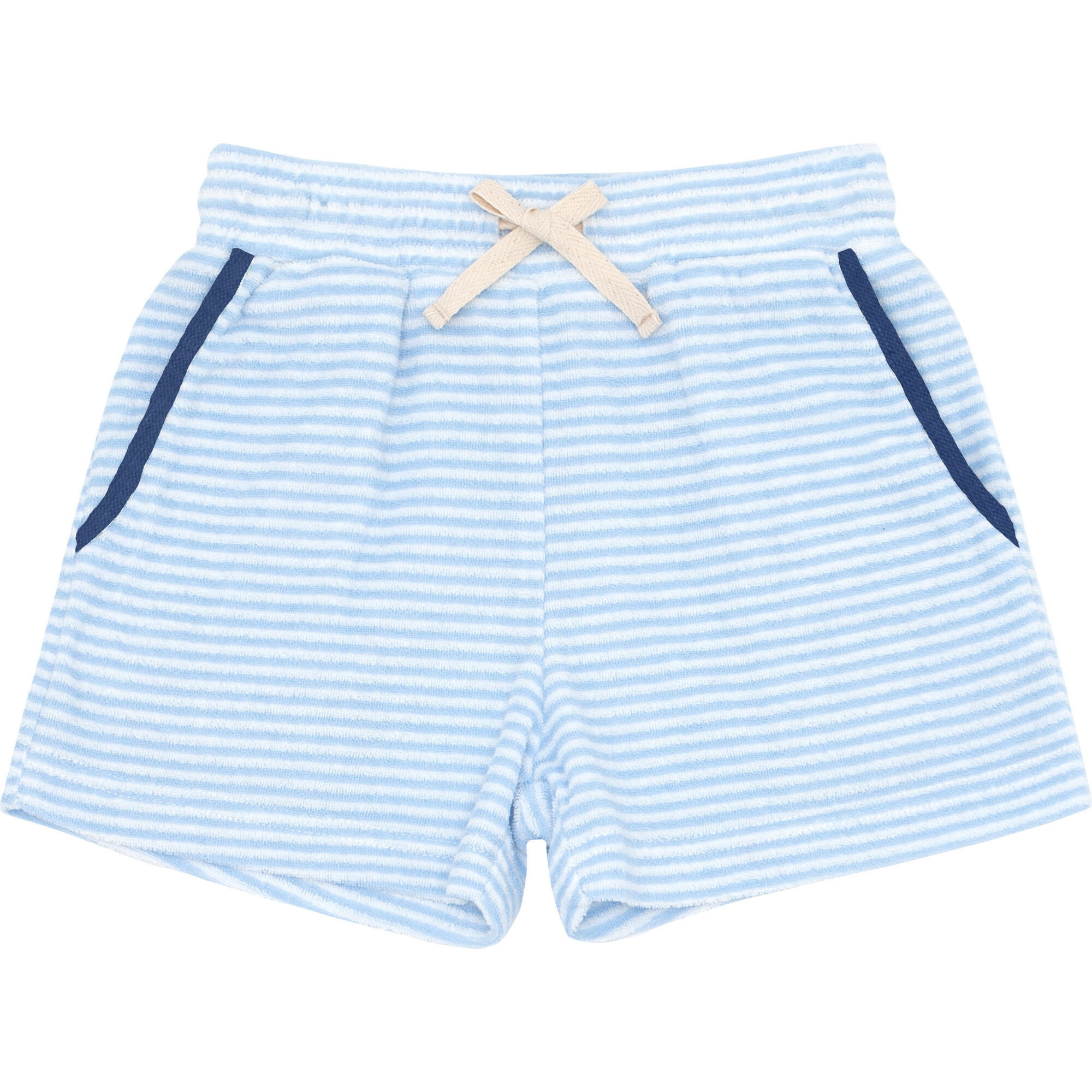 Boys French Terry Short, Powder Blue Stripe | Maisonette
