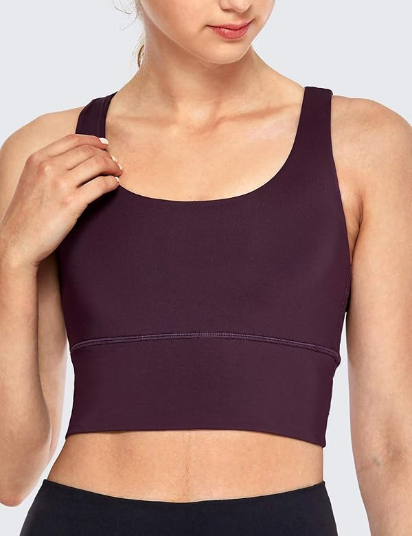 CRZ YOGA Women's Strappy Longline Sports Bras - Wirefree Padded Medium Impact Workout Crop Tank T... | Amazon (US)
