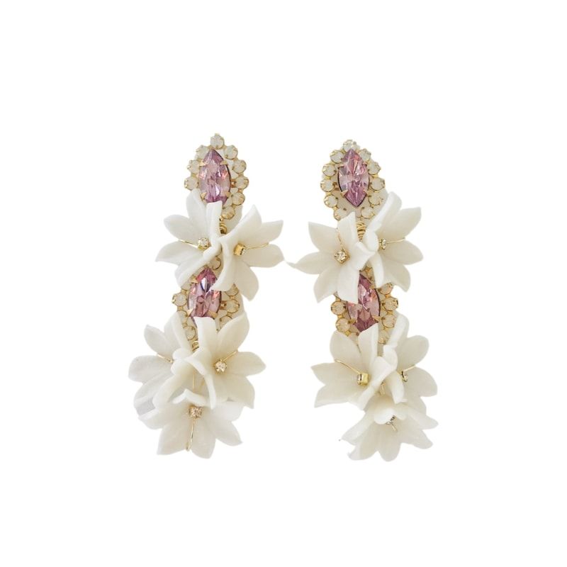 Lavender Crystal Double Floral Bouquet Earring | Wolf and Badger (Global excl. US)