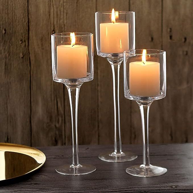 Glass Candleholders Tea Light Candle Holders Clear Wedding Weddings Hurricane Tall Elegant Ideal ... | Amazon (US)