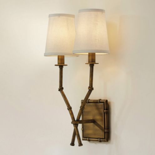 Double Sconce Brass Bamboo Light Fixture with Shades | Ballard Designs, Inc.