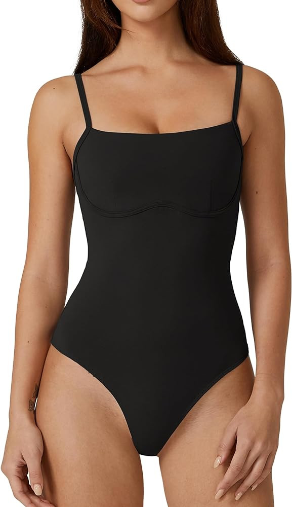 QINSEN Womens Sexy Spaghetti Strap Bodysuit Tops Underbust Contouring Slim Fit Going Out Top Shir... | Amazon (US)