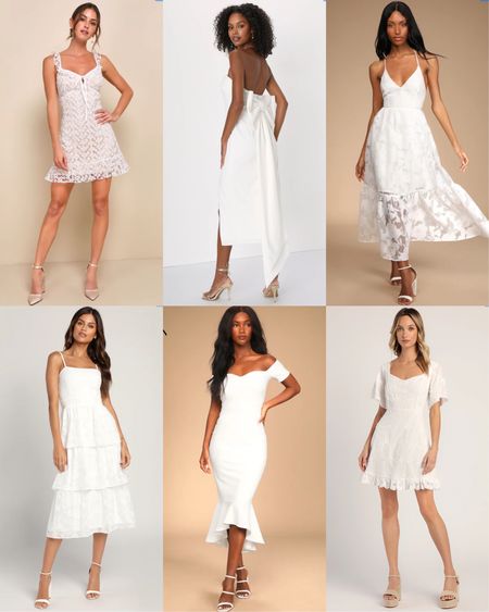 Beautiful white dresses perfect for future brides, including ceremony, rehearsal dinner, bachelorette party, engagement party, bridal shower, and honeymoon looks. Also great vacation looks. Under $100 and on sale. 

#LTKwedding #LTKtravel #LTKfindsunder100