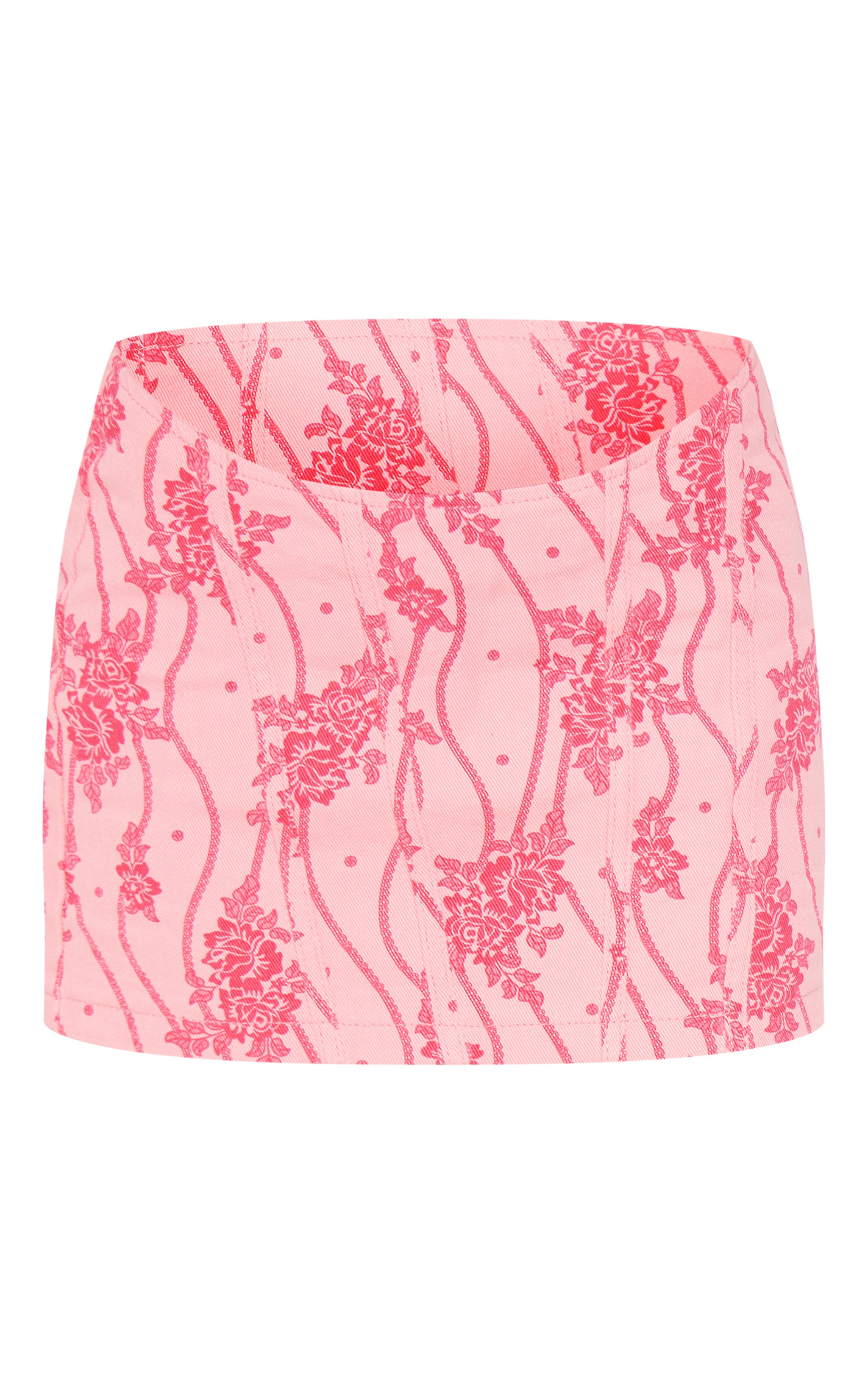 Pink Lace Print Denim Mini Skirt | PrettyLittleThing US