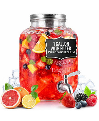 Zulay Kitchen1 Gallon Glass Drink Dispenser with Spout and Stainless Filter | Macy's