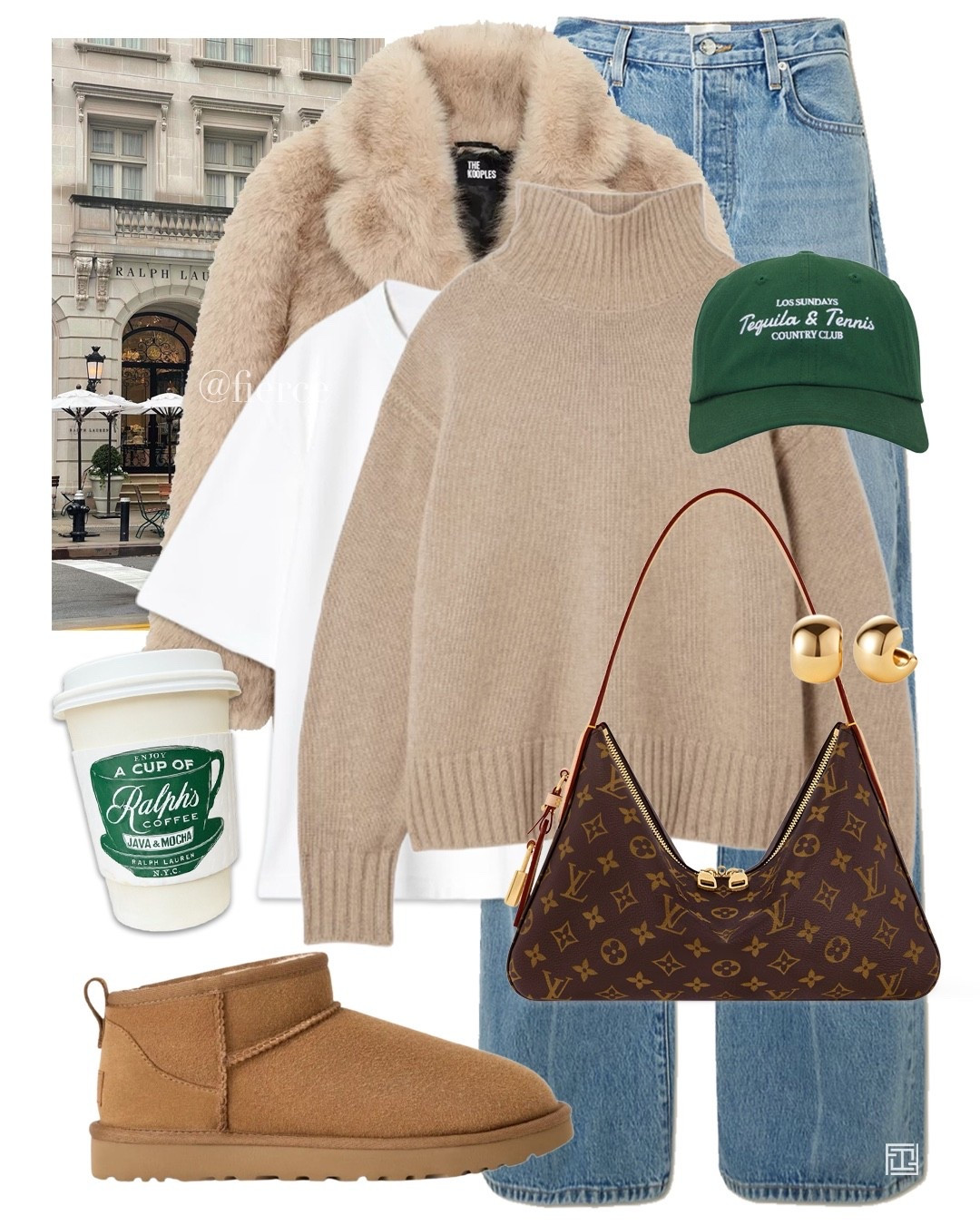 Faux fur coat blue jeans green cap Ugg boots casual weekend outfit idea 

#LTKwinter #LTKuk #LTKeurope