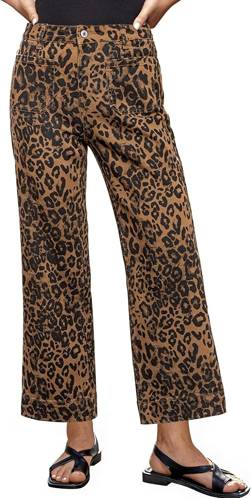 luvamia Wide Leg Jeans for Women High Waisted Leopard Cheetah Print Stretch Cropped Denim Pants P... | Amazon (US)