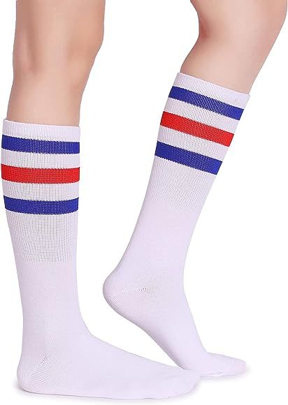 Pareberry Classic Triple Stripes Soft Cotton On the Calf Retro White Tube Socks | Amazon (US)