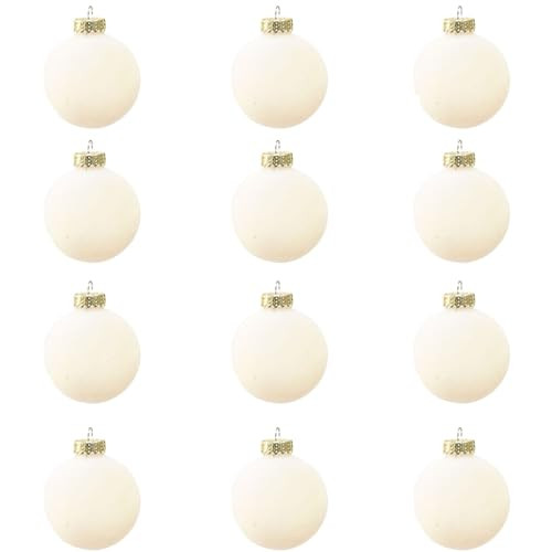 12Pcs Velvet Christmas Ornaments Balls Neutral Velvet Christmas Balls Plastic Flocked Christmas Ornaments 3.1Inch Velvet Ornaments for Christmas Tree Window Wall Home Decor (White) | Amazon (US)