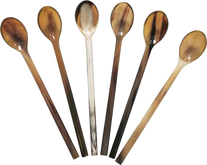 Marycrafts Set of 6 Long Black Buffalo Horn Caviar Spoons 7.1" | Amazon (US)