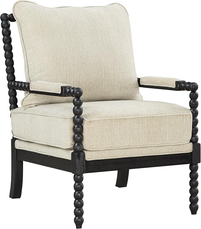 OSP Home Furnishings Eliza Spindle Accent Chair, Linen Fabric with Black Wood | Amazon (US)