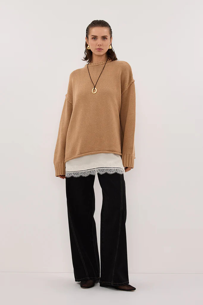 ROY WHEAT OVERSIZED LONGLINE KNIT JUMPER | DISSH