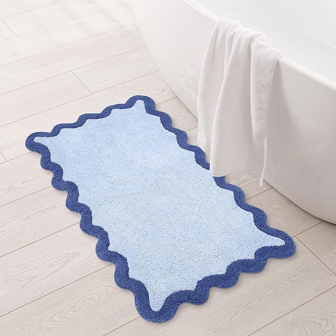 Folkulture Bathroom Rug or Bath Mats for Bathroom Décor, Blue Bath Rug, Bathroom Mat or Bathtub ... | Amazon (US)