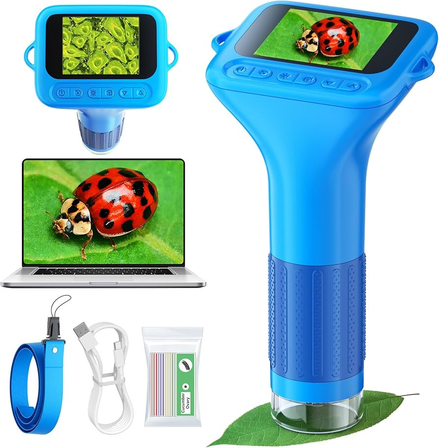 Microscope for Kids with 12 Slides, 100X-1000X 1080P Digital Handheld Kids Microscope, Mini Porta... | Amazon (US)