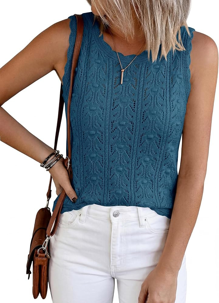 BTFBM Crochet Tank Tops for Women Hollow Out Sleeveless Loose Sweater Vest Top Summer Spring 2026... | Amazon (US)