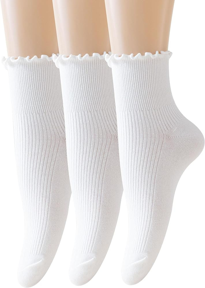 AMHRLINGTO Cute Ruffle Ankle Socks for Women - Soft Cotton Knit Lettuce Low Cut Frilly Crew Socks | Amazon (US)