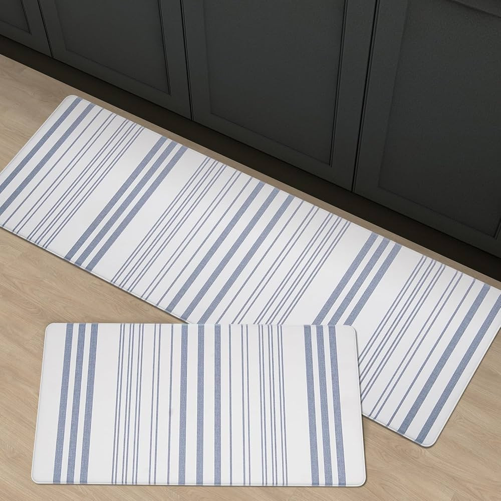 FRESHMINT Farmhouse Stripe Anti-Fatigue Kitchen Mat Set of 2, Cushioned Foam Kitchen Mats for Flo... | Amazon (US)