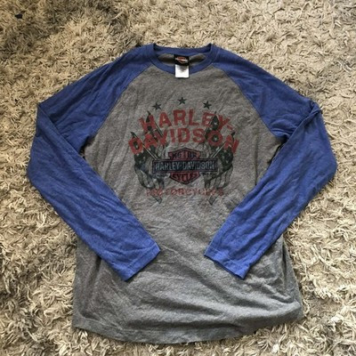 Harley-Davidson Mens Size L Gray And Blue Raglan Long Sleeve Graphic T-shirt | eBay US