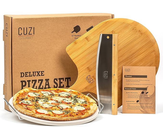 Cuzi Gourmet 4-Piece Large Pizza Stone Set - 13" Thermal Shock Resistant Cordierite Pizza Stone w... | Amazon (US)