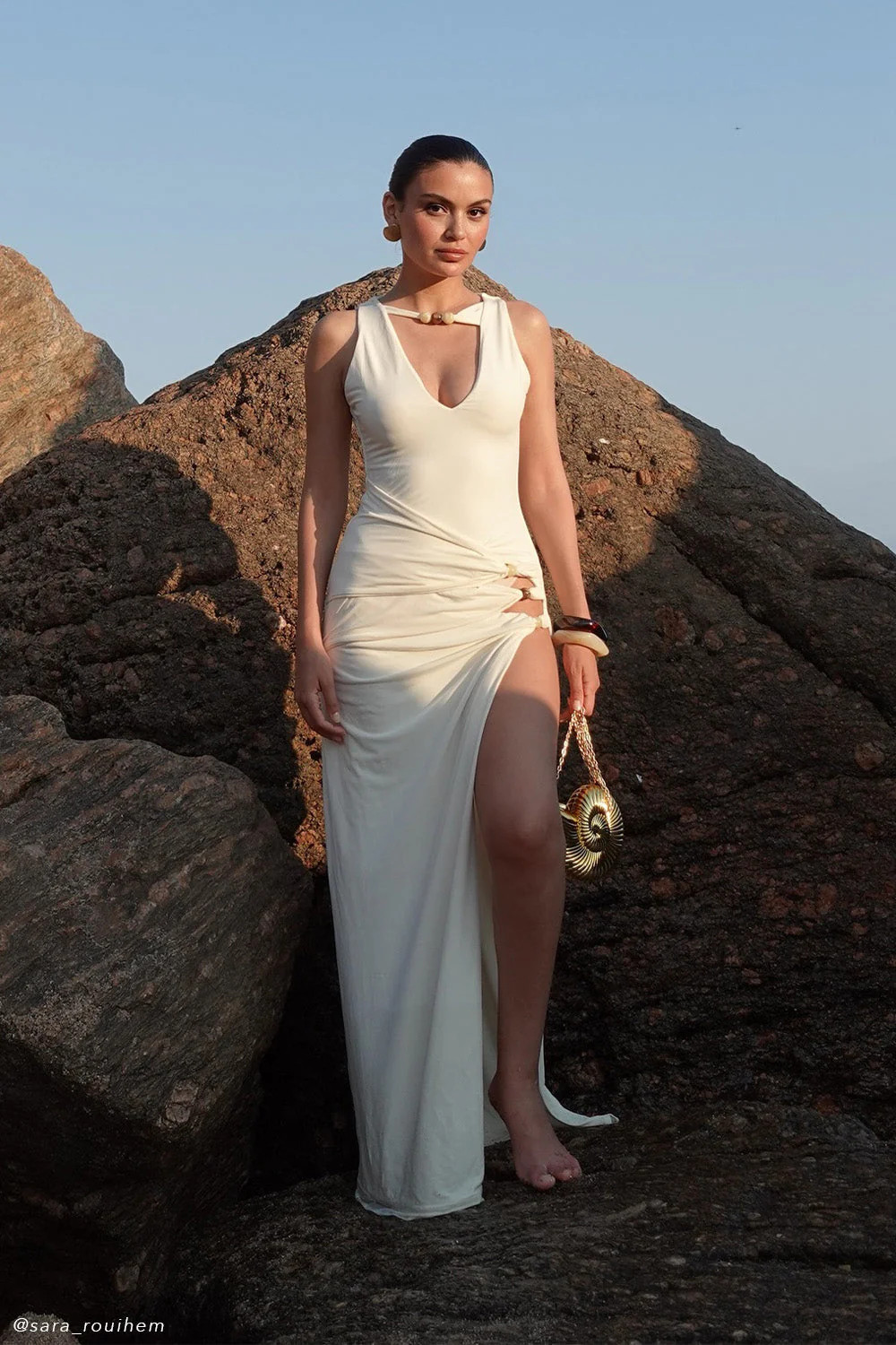 Kaiden Slinky Beaded Maxi Dress - Ivory | MESHKI US