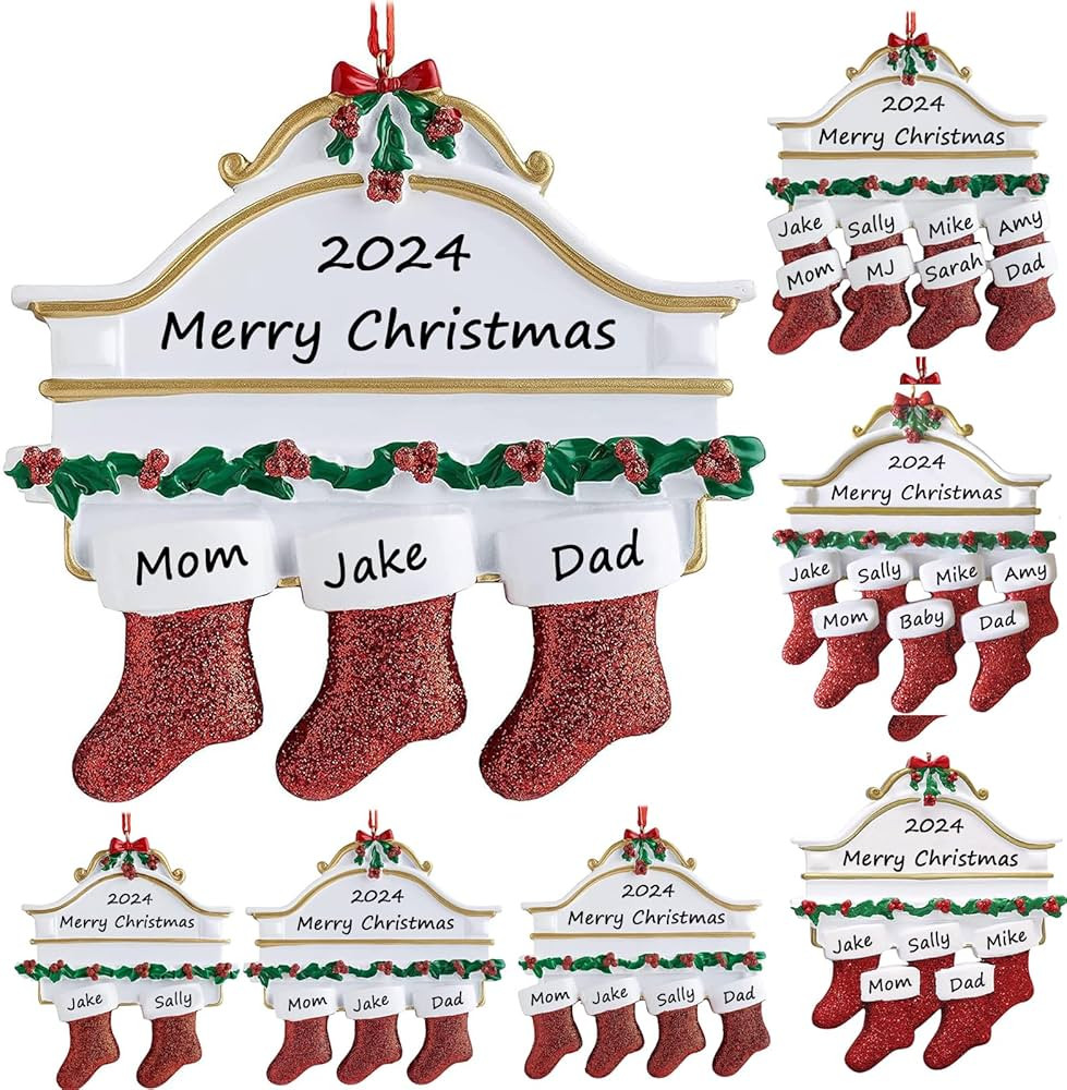 Personalized Christmas Ornaments 2024 Family of 2/3/4/5/6/7/8 Custom Christmas Stocking Ornament ... | Amazon (US)