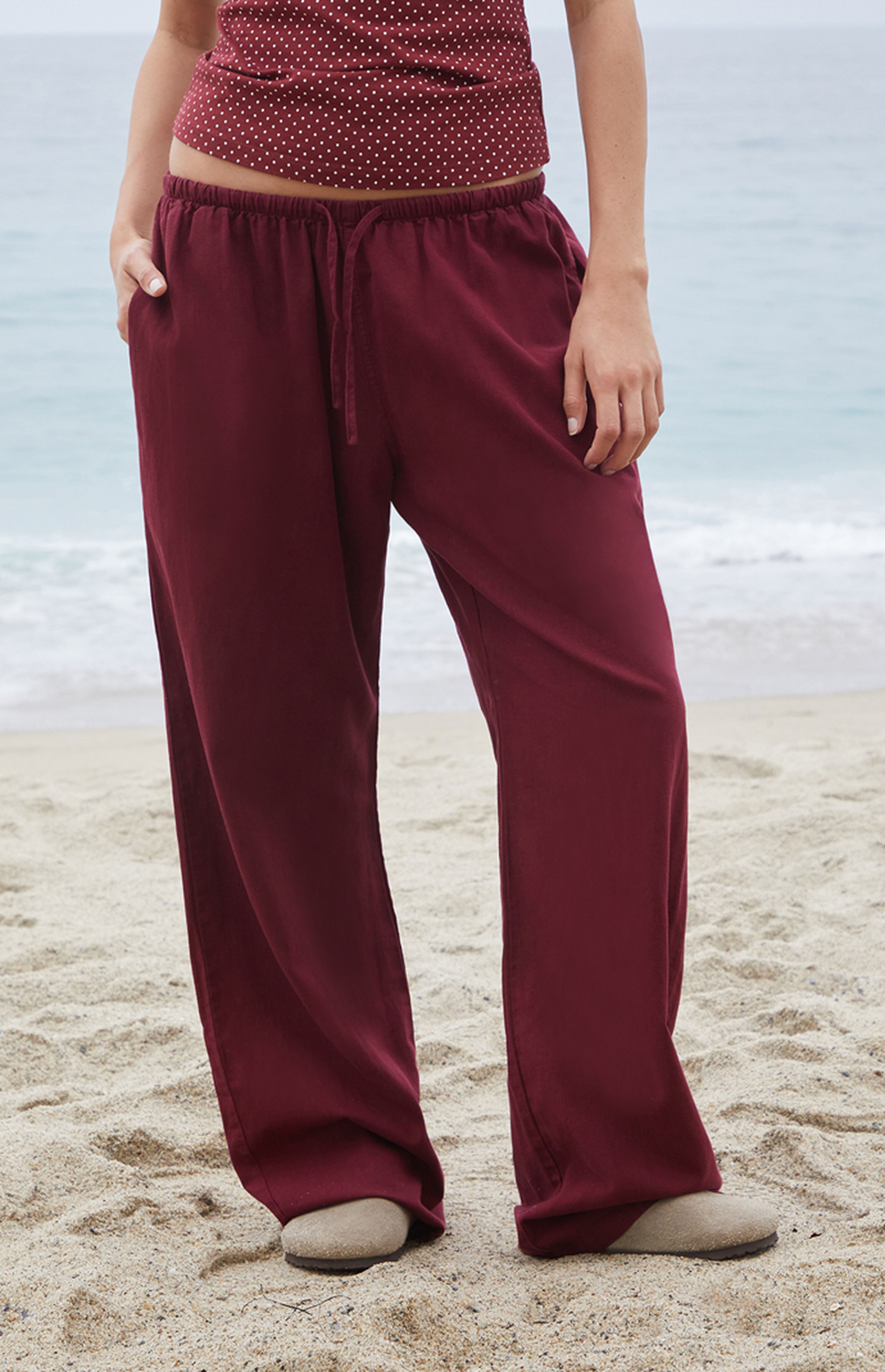 John Galt Burgundy Anastasia Linen Pants | PacSun
