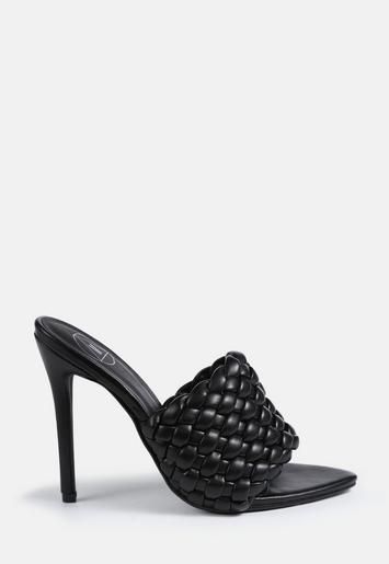 Black Pointed Toe Woven Heeled Mules | Missguided (US & CA)