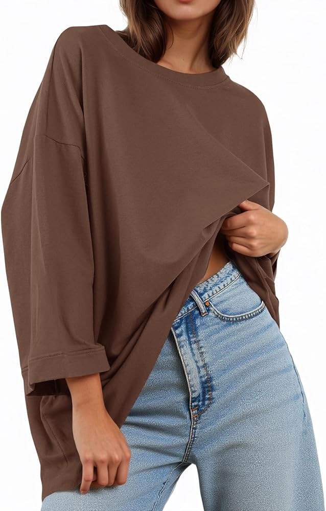 Tankaneo Womens Oversized 3/4 Bell Sleeve TShirts Casual Crewneck Fall Trendy Tunic Tops Loose Fi... | Amazon (US)