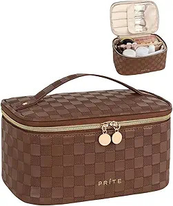 Prite Makeup Bag Portable Cosmetic Organizer with Brush Holder Waterproof Travel Toiletry Bag for... | Amazon (US)
