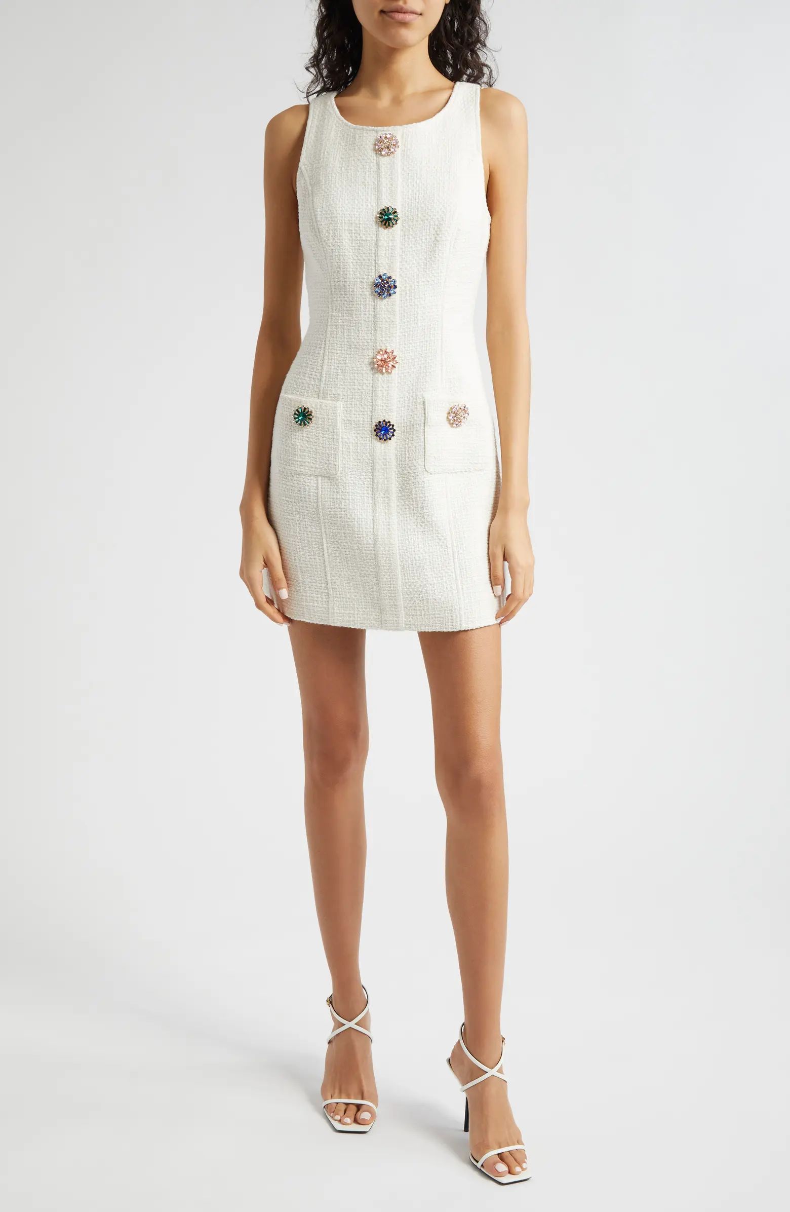 Randi Crystal Button Cotton Tweed Sheath Dress | Nordstrom