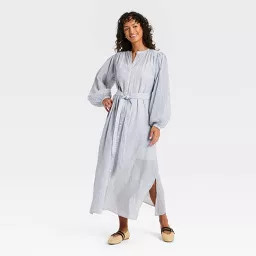 Women's Flounce Long Sleeve Collared Neck Maxi Shirtdress - Universal Thread™ Navy Blue S | Target