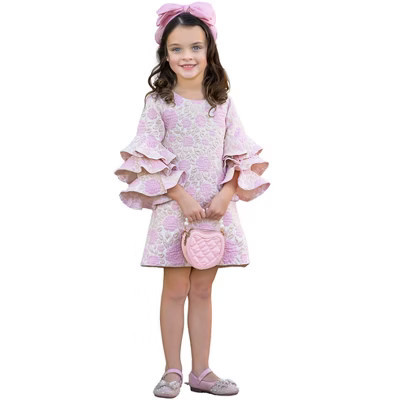 Blossoming Pink Ruffle Sleeve Dress Mia Belle Girls, Pink, 2T-3T | Target