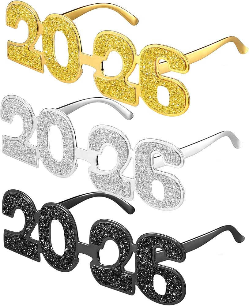 Kanayu 3 Pcs 2026 Glasses New Years Eve Glasses Props 2026 New Years Party Supplies for Women Men... | Amazon (US)